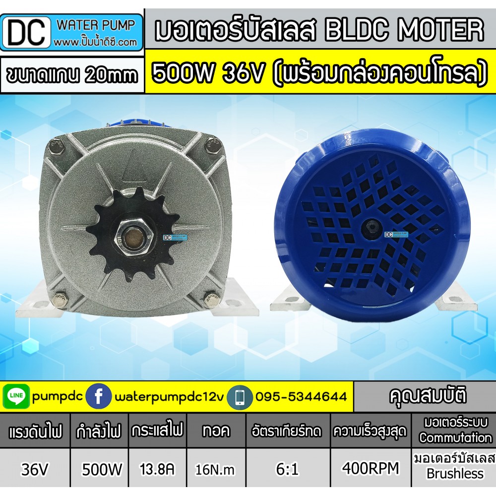 มอเตอร์บัสเลส (ทดเกียร์) DC36V 500W (พร้อมกล่องคอนโทรล)